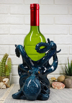 Nautical Deep Sea Blue Octopus Wine Holder 8"L Cephalopod Giant Kraken Figurine-7