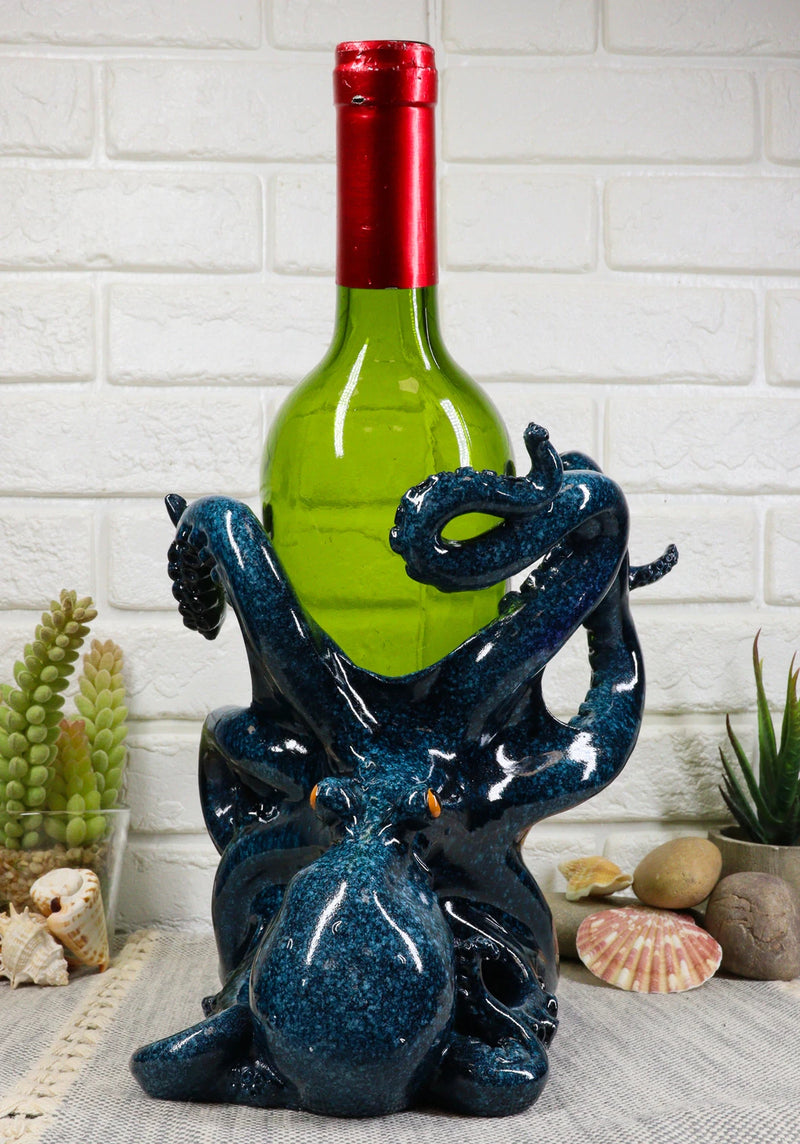 Nautical Deep Sea Blue Octopus Wine Holder 8"L Cephalopod Giant Kraken Figurine-7