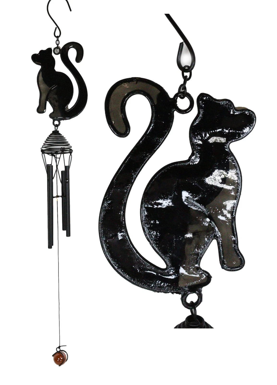Wicca Witchcraft Black Cat Shadow Profile Stained Glass Wind Chime Suncatcher-3