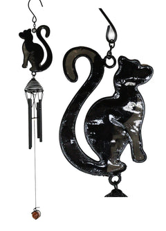 Wicca Witchcraft Black Cat Shadow Profile Stained Glass Wind Chime Suncatcher-3