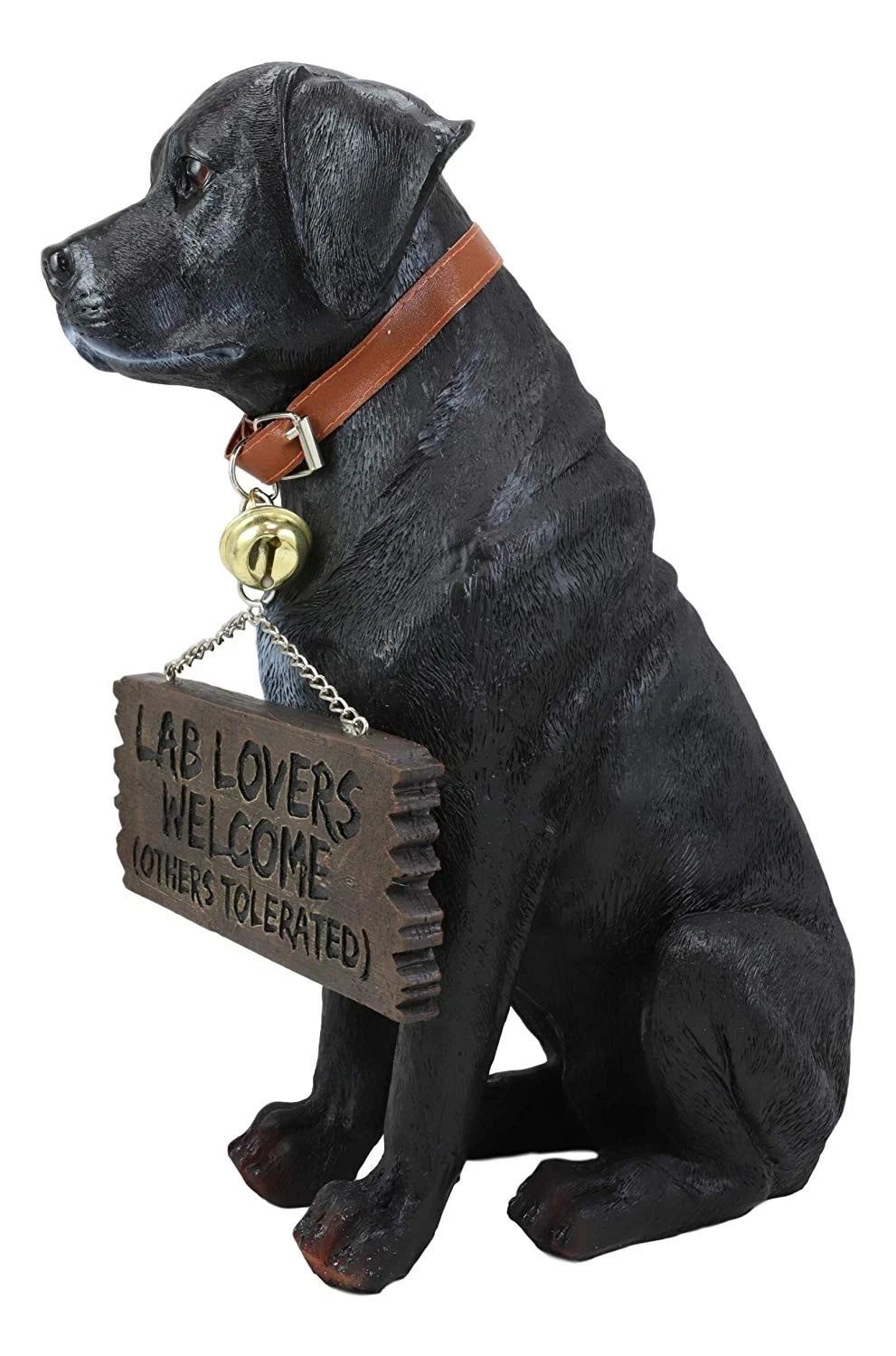 Lifelike Black Labrador Retriever Dog With Welcome Jingle Collar Sign Statue-6