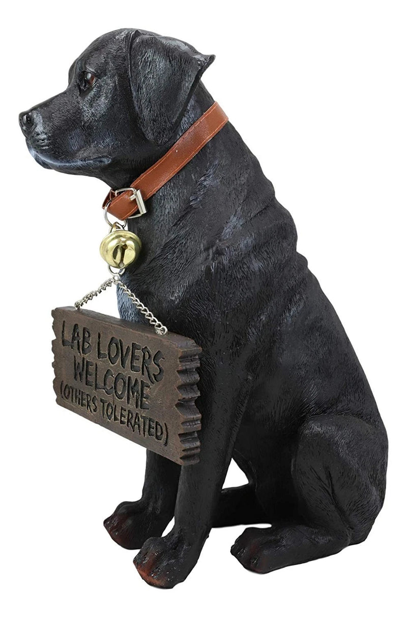 Lifelike Black Labrador Retriever Dog With Welcome Jingle Collar Sign Statue-6