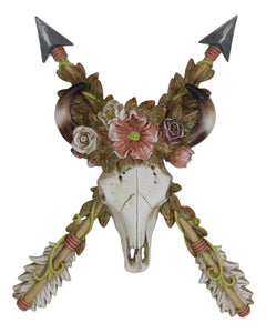 Set of 2 Western Floral Blooms Cow Skull & Horse With Crossed Arrows Wall Decor-5
