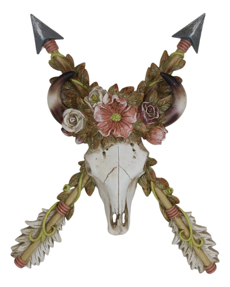 Set of 2 Western Floral Blooms Cow Skull & Horse With Crossed Arrows Wall Decor-5