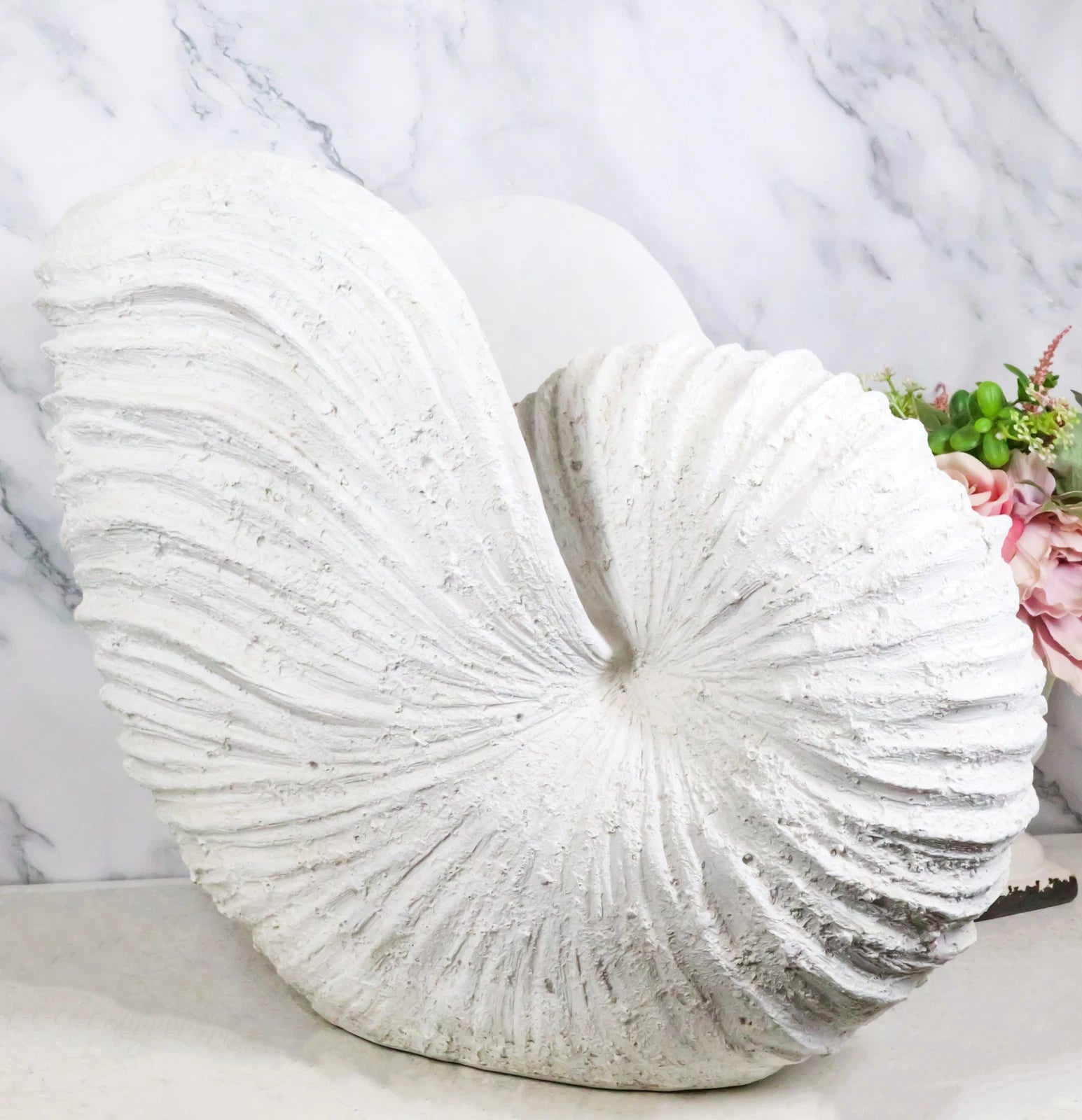 18.5"L White Nautical Marine Ocean Giant Nautilus Sea Shell Decorative Sculpture-1