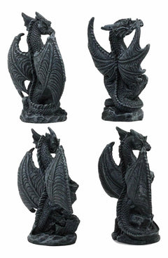 Faux Stone Fantasy Sentinel Guardian Dragons Statue Set Of 4 Dragon Miniatures-6