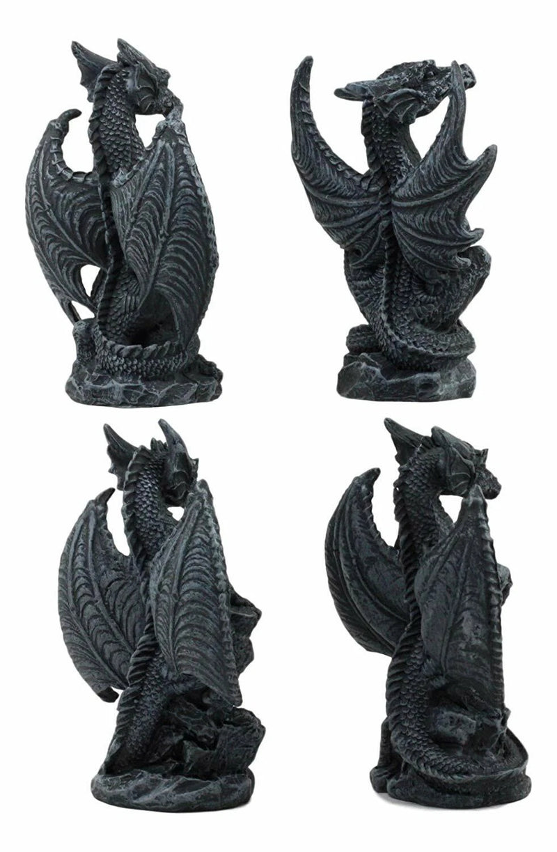 Faux Stone Fantasy Sentinel Guardian Dragons Statue Set Of 4 Dragon Miniatures-6