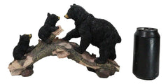 Rustic Forest Black Bear Mother and 2 Cubs Climbing On Tree Log Bridge Figurine-6