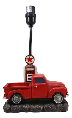 Classic Big Red Pickup Truck by Rural Gas Pump Desktop Table Lamp 18.75" H-6