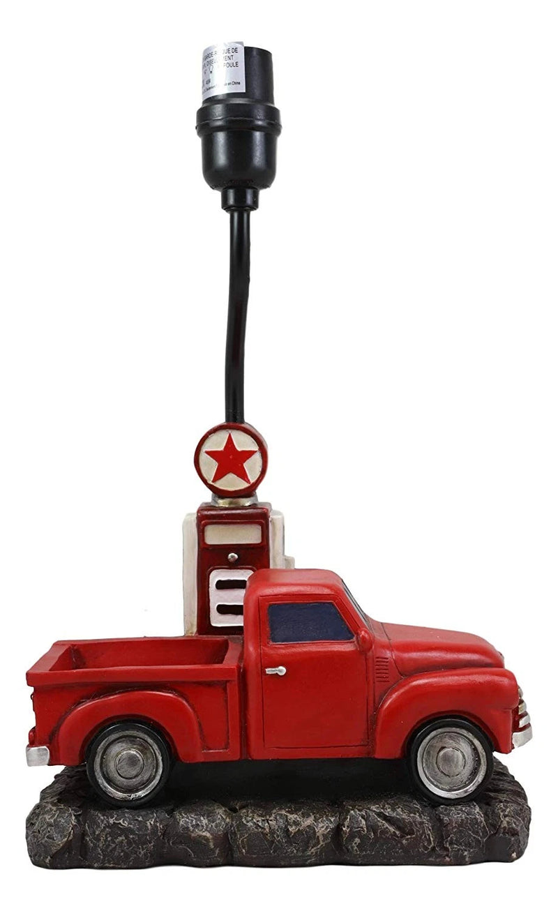 Classic Big Red Pickup Truck by Rural Gas Pump Desktop Table Lamp 18.75" H-6