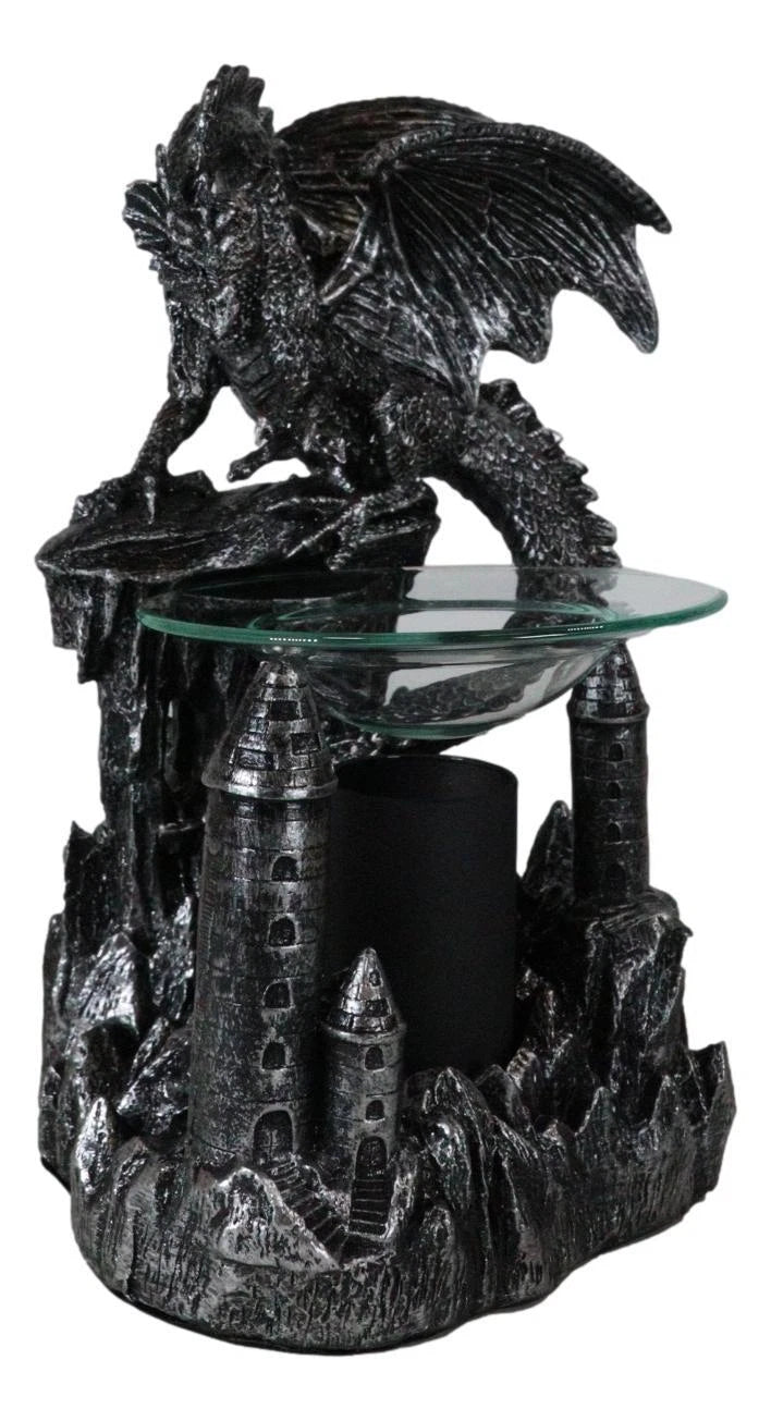 Dragon Castle Figurine, Smaug Electric Oil Burner & Tart Warmer Statue 9.5" Tall, Hand-Painted Fantasy Dragon Sculpture for Home Decor, Desk, Shelf, or Living Room Display-10