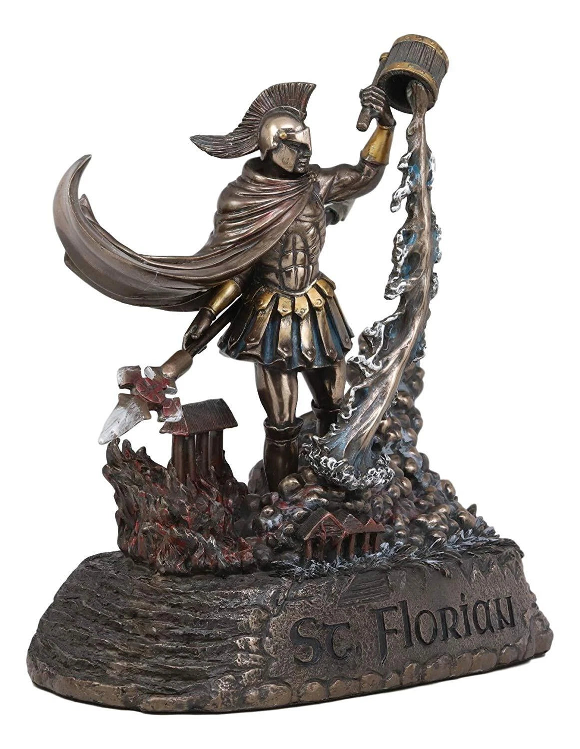 Large Saint Florian Pouring Water Over Burning Building Statue 10.25" Tall-10