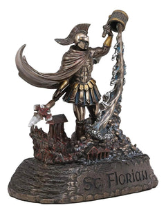 Large Saint Florian Pouring Water Over Burning Building Statue 10.25" Tall-10