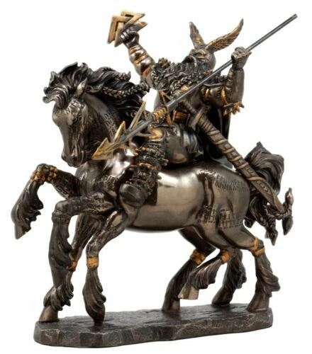 Norse Viking God Battle Cry Odin Riding On Sleipnir to Hel Figurine 9" L-5
