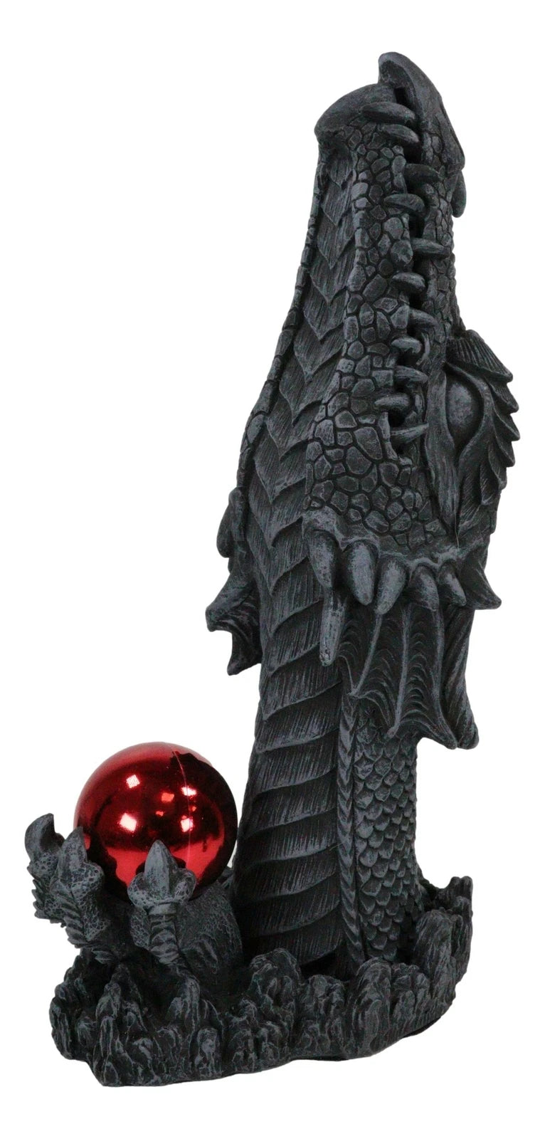 Red Orb Grendel Dragon Head Emerging From Ground Cone Incense Burner Sculpture-8