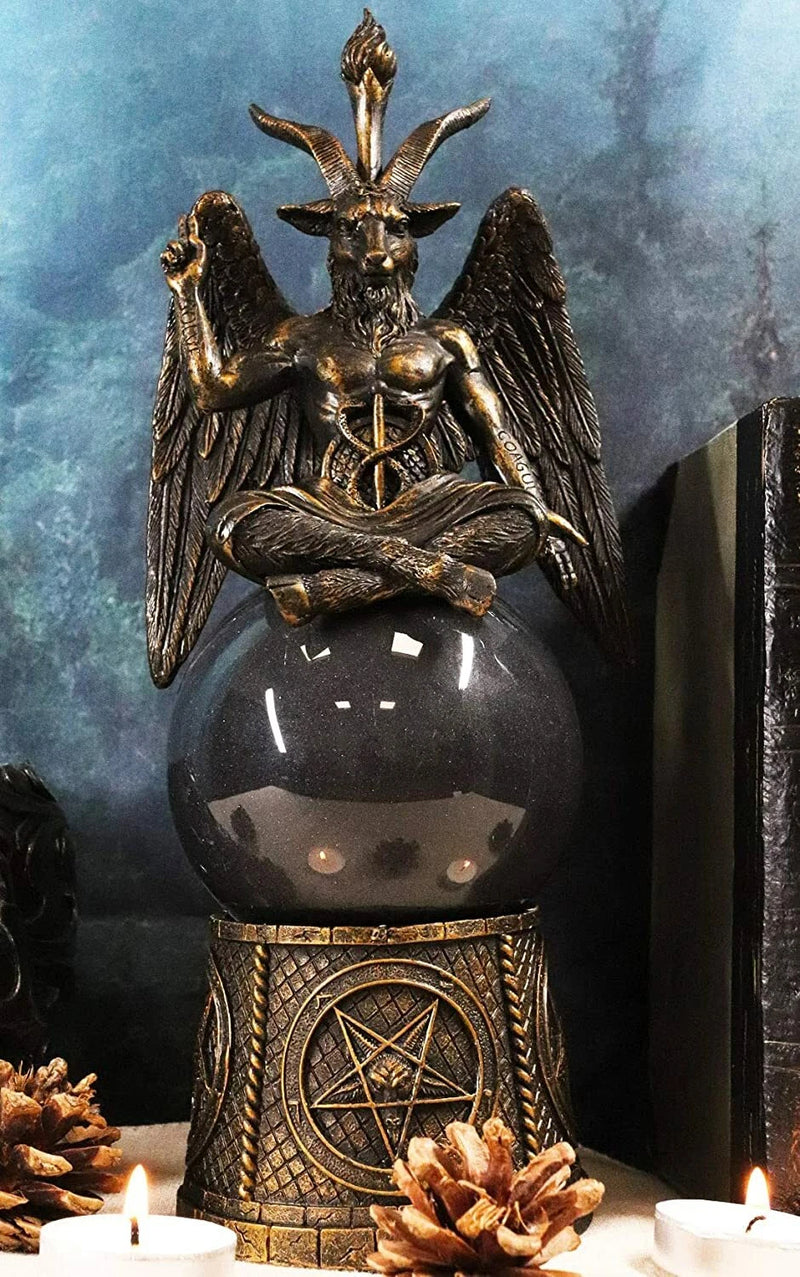 Pentagram Sigil Sabbatic Goat Baphomet Skull Black Sandstorm Gazing Ball-5