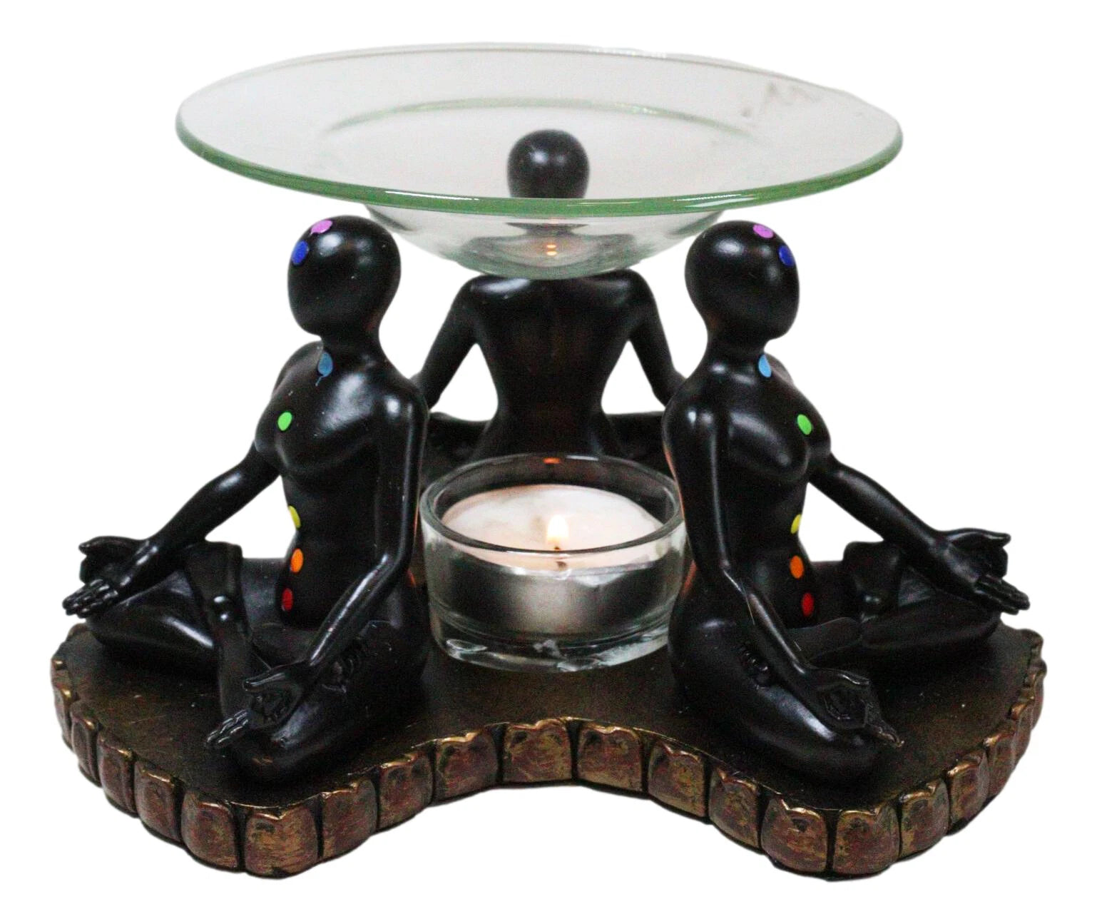 Chakra Zones Black Yoga Avatars Meditating On Lotus Candle Heat Oil Burner Decor-6
