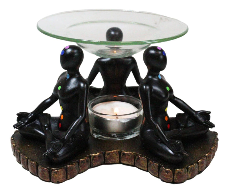 Chakra Zones Black Yoga Avatars Meditating On Lotus Candle Heat Oil Burner Decor-6