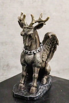 Gothic Sitting Winged Pegasus Stag Horned Gargoyle in Stoic Pose Statue 6.25"H-1