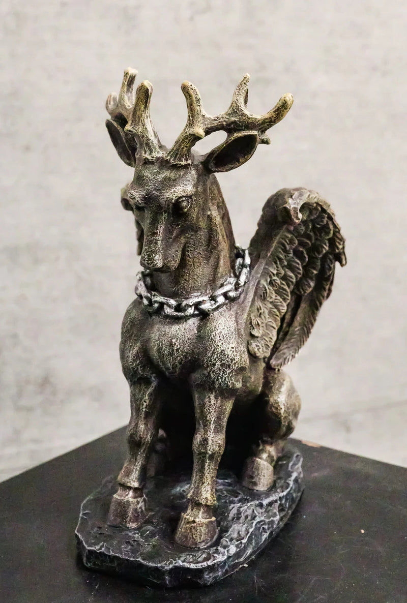 Gothic Sitting Winged Pegasus Stag Horned Gargoyle in Stoic Pose Statue 6.25"H-1