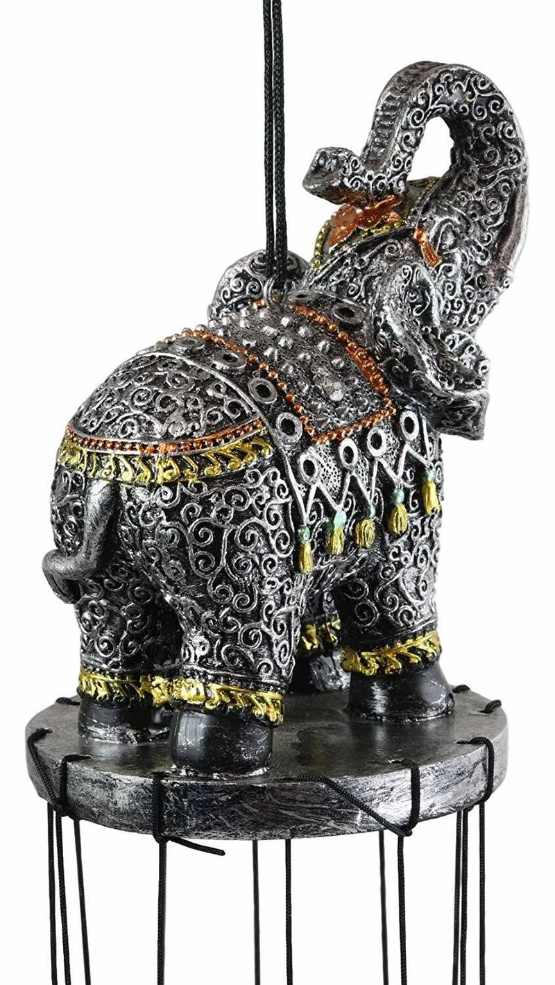 Feng Shui Thai Buddha Elephant In Filigree Art Figurine Crown Garden Wind Chime-8