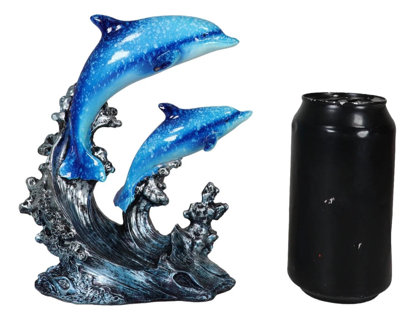 Nautical Marine Sea Ocean 2 Blue Dolphins Swimming Over Reef Waves Figurine-8
