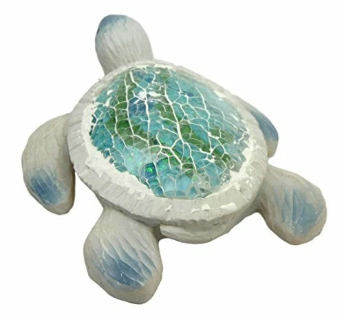 Coastal Ocean Giant Sea Turtle Decorative Figurine With Crushed Glass Shell-6