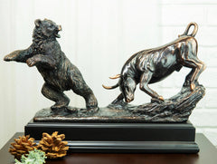 Wall Street Stock Market Signature Charging Bull With Conceding Bear Statue-1