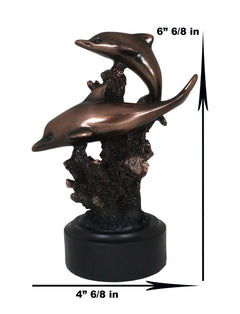 Gay Dolphins Swimming By Ocean Coral Reef Electroplated Bronze Resin Figurine-7