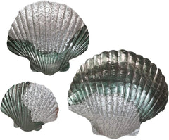 Silver Filigree Capiz Green Nautical Sea Shell Clams 3 Sizes Set Wall Decors-5
