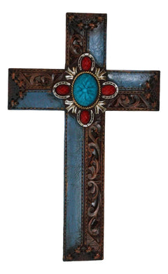 Pack Of 3 Rustic Western Tuscany Scrollwork Turquoise Amber Gems Wall Crosses-7