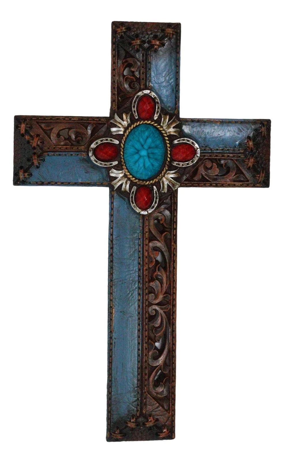 Pack Of 3 Rustic Western Tuscany Scrollwork Turquoise Amber Gems Wall Crosses-7