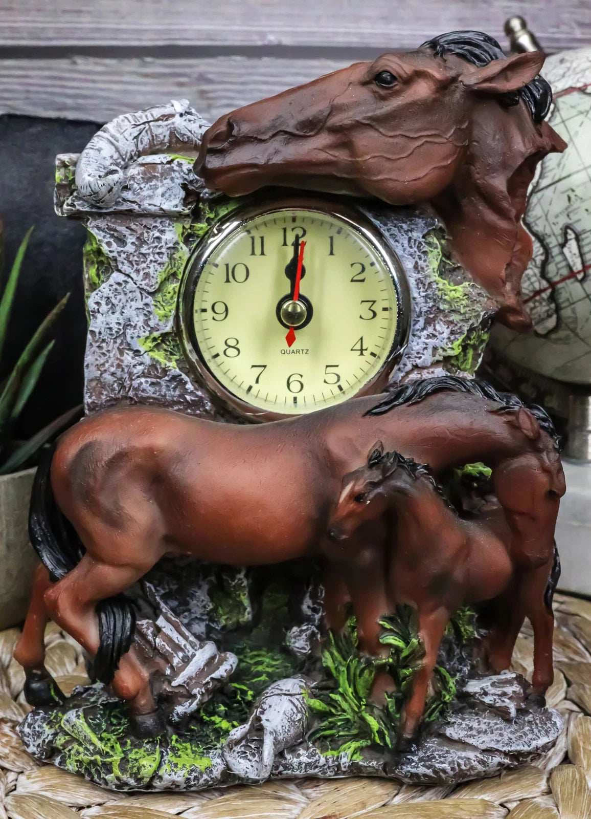 Brown Chestnut Stallion Horse Mare Stallion And Foal Family Desktop Table Clock-6
