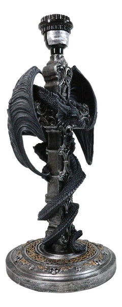 Gothic Faux Stone Dragon Perching On Celtic High Cross Sculptural Table Lamp-8