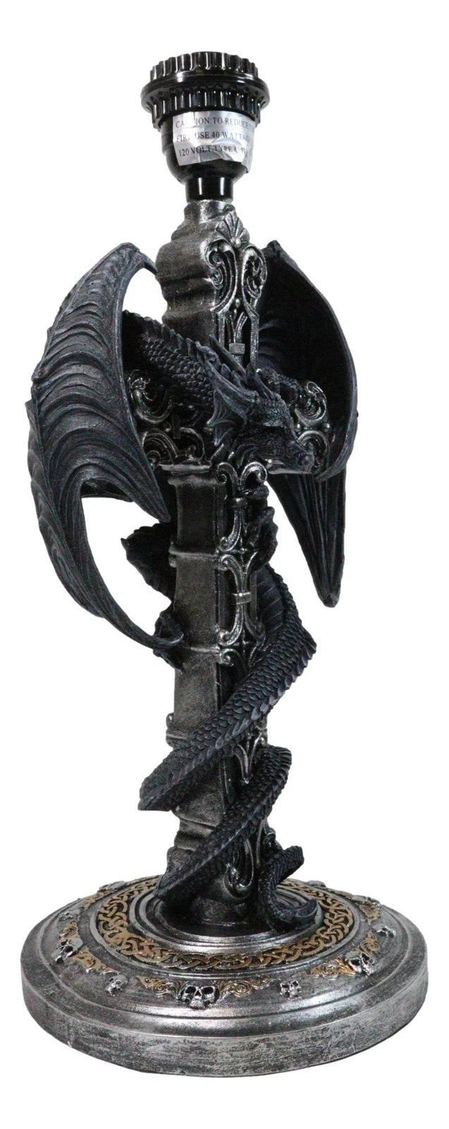 Gothic Faux Stone Dragon Perching On Celtic High Cross Sculptural Table Lamp-8