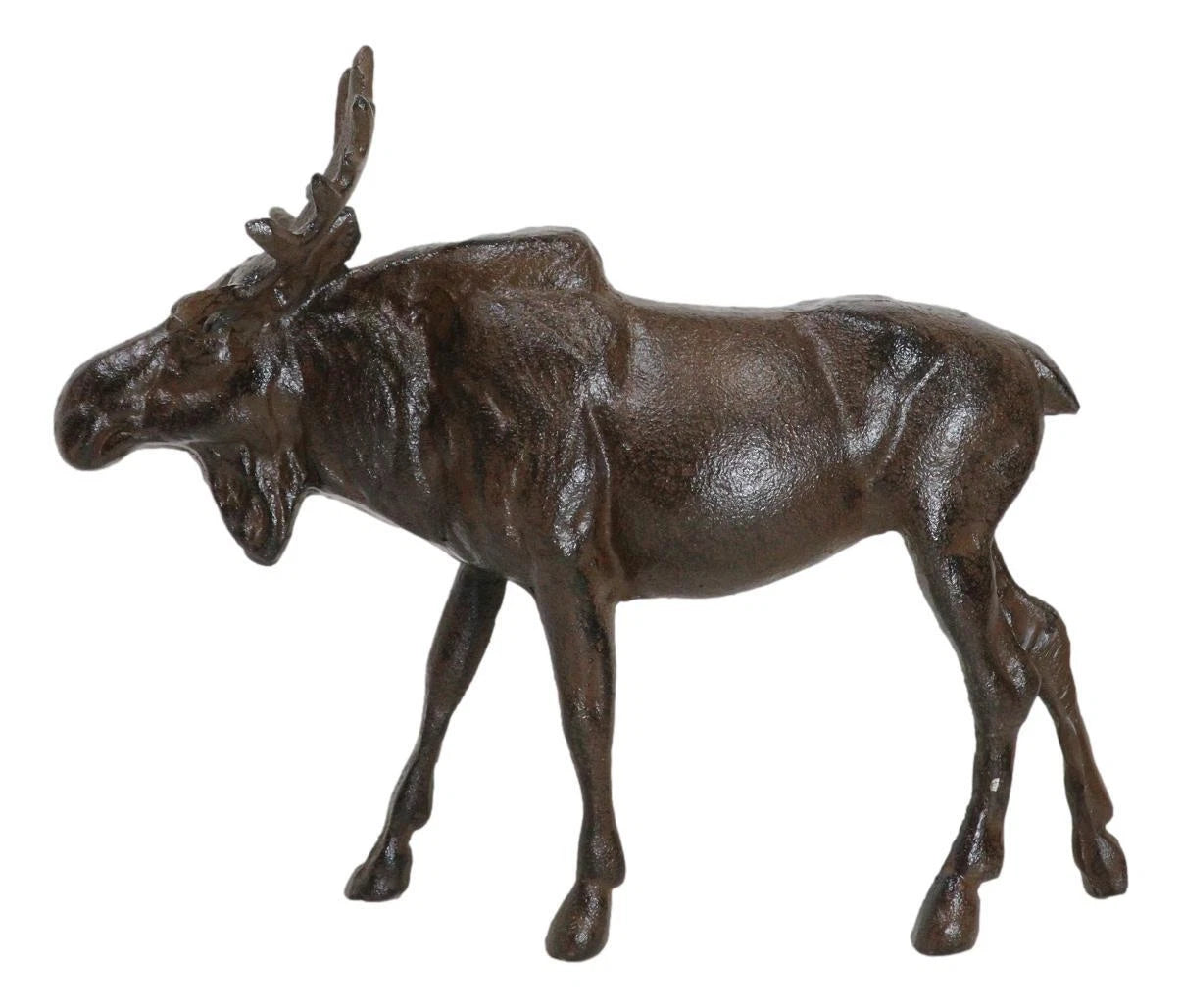 Figura de alce emperador de hierro fundido de 28 cm de largo, acabado en bronce-7