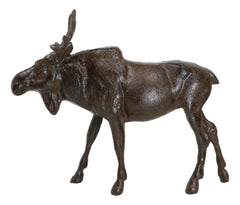 Figura de alce emperador de hierro fundido de 28 cm de largo, acabado en bronce-7