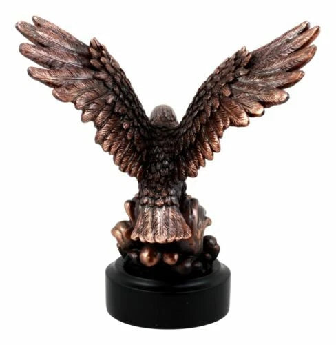 Wings of Glory Bald Eagle With American Flag Bronze Electroplated Figurine-3
