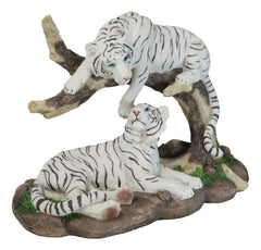Figura de árbol curvado de pareja de tigres blancos de Bengala siberianos que retozan en la jungla-6