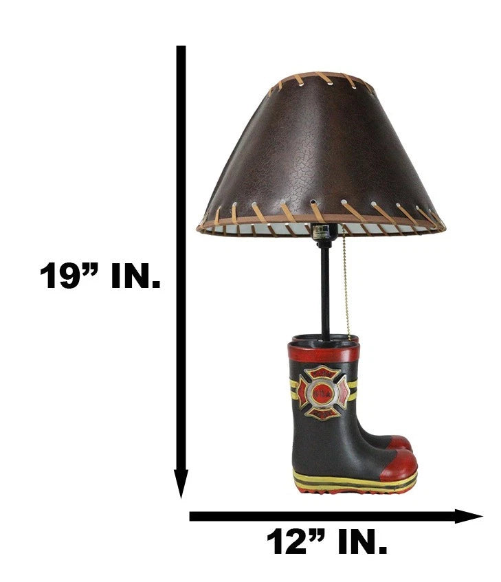 American Hero Fire Fighters Fireman Boots Desktop Table Lamp With Laced Shade-8