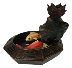 Feng Shui Padma Lotus Basin Yin Yang Koi Fishes Backflow Incense Cone Burner-4