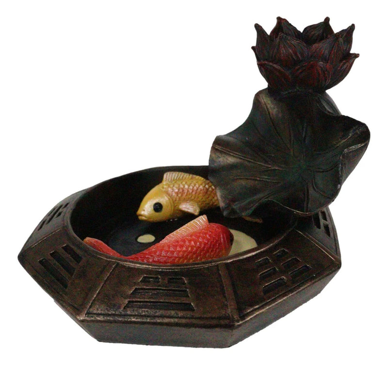 Feng Shui Padma Lotus Basin Yin Yang Koi Fishes Backflow Incense Cone Burner-4