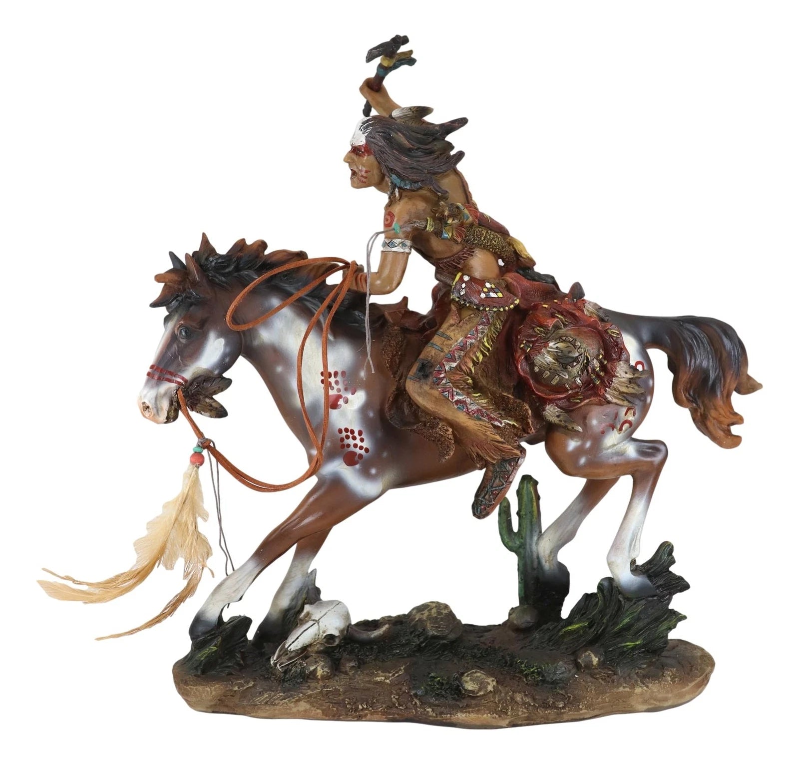 Native Indian Chief Warrior With Hand Axe Charging On Warpath Horse Figurine-7