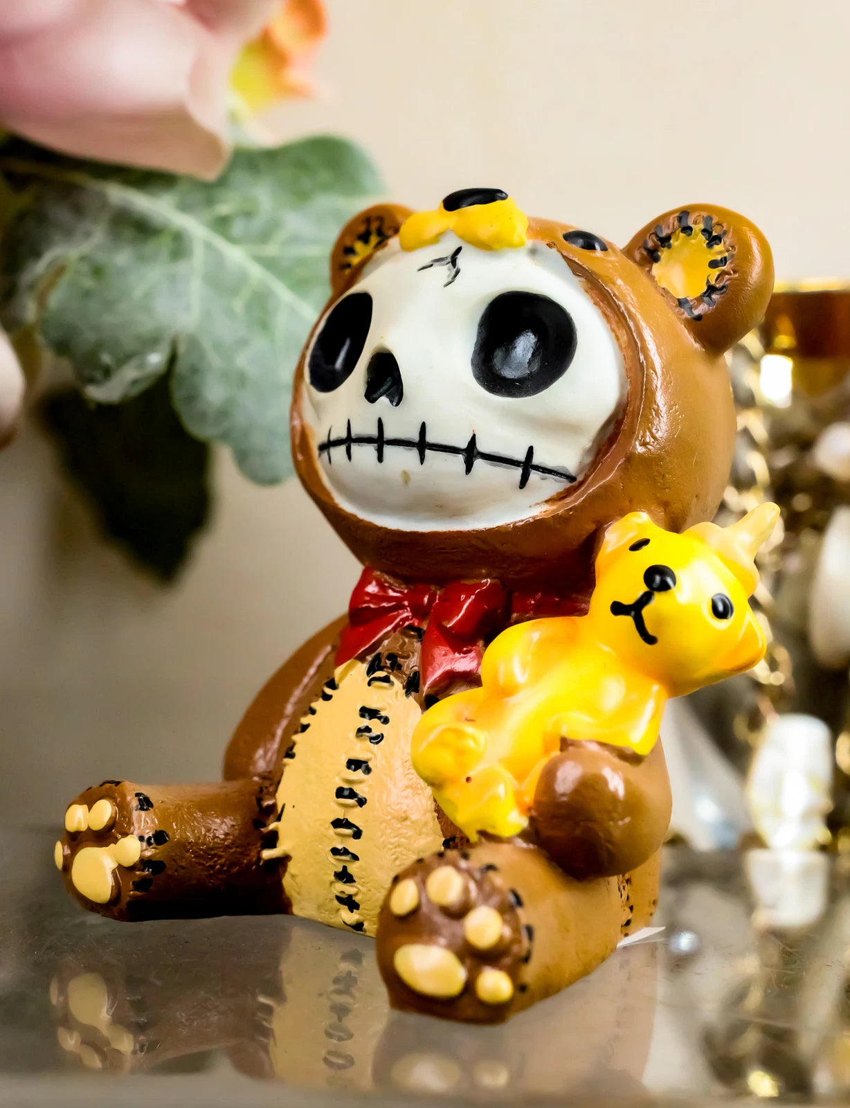 Furrybones Voodoo Teddy Bear With Honey Bear Bottle Skeleton Statue 2.5"Tall-2