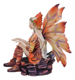 Goddess of Fire Elemental Pixie Fairy in Ember Pyre Dress Sitting Figurine-7