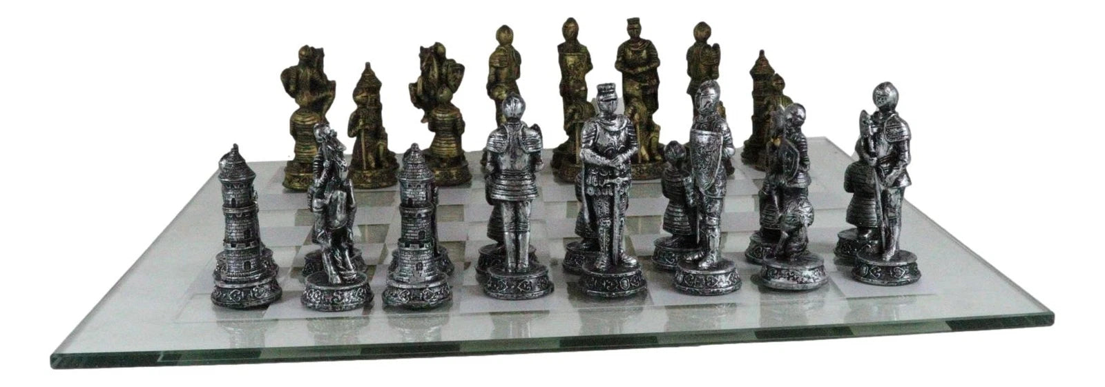 Medieval Warfare Age Of Knights & Kings Resin Chess Pieces With Glass Board Set-6