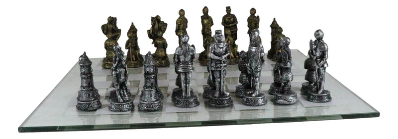 Medieval Warfare Age Of Knights & Kings Resin Chess Pieces With Glass Board Set-6