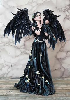 Gothic Raven Crow Maleficent Angel With Avatar Ditto in Black Lily Dress Statue-1