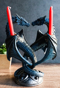 Dragon Heart Altar Drake Candleabra Candle Holder Twin Dragons Figurine 9"Tall-6