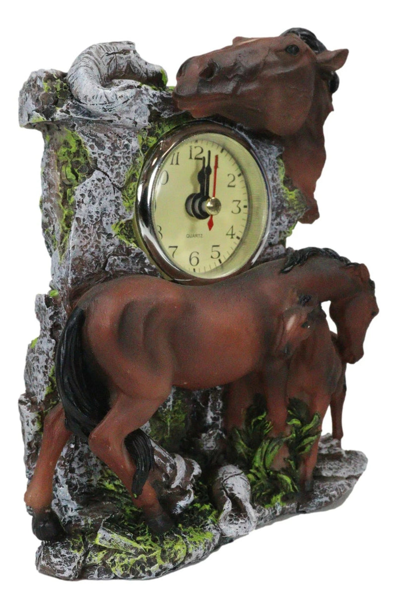 Brown Chestnut Stallion Horse Mare Stallion And Foal Family Desktop Table Clock-7